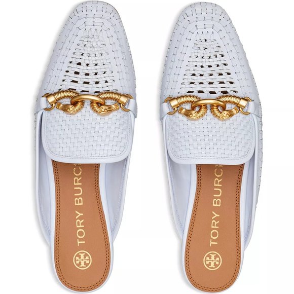 Tory Burch $348 Jessa Woven Backless Loafer Icy Blue Crisp 6 10 - Picture 16 of 16